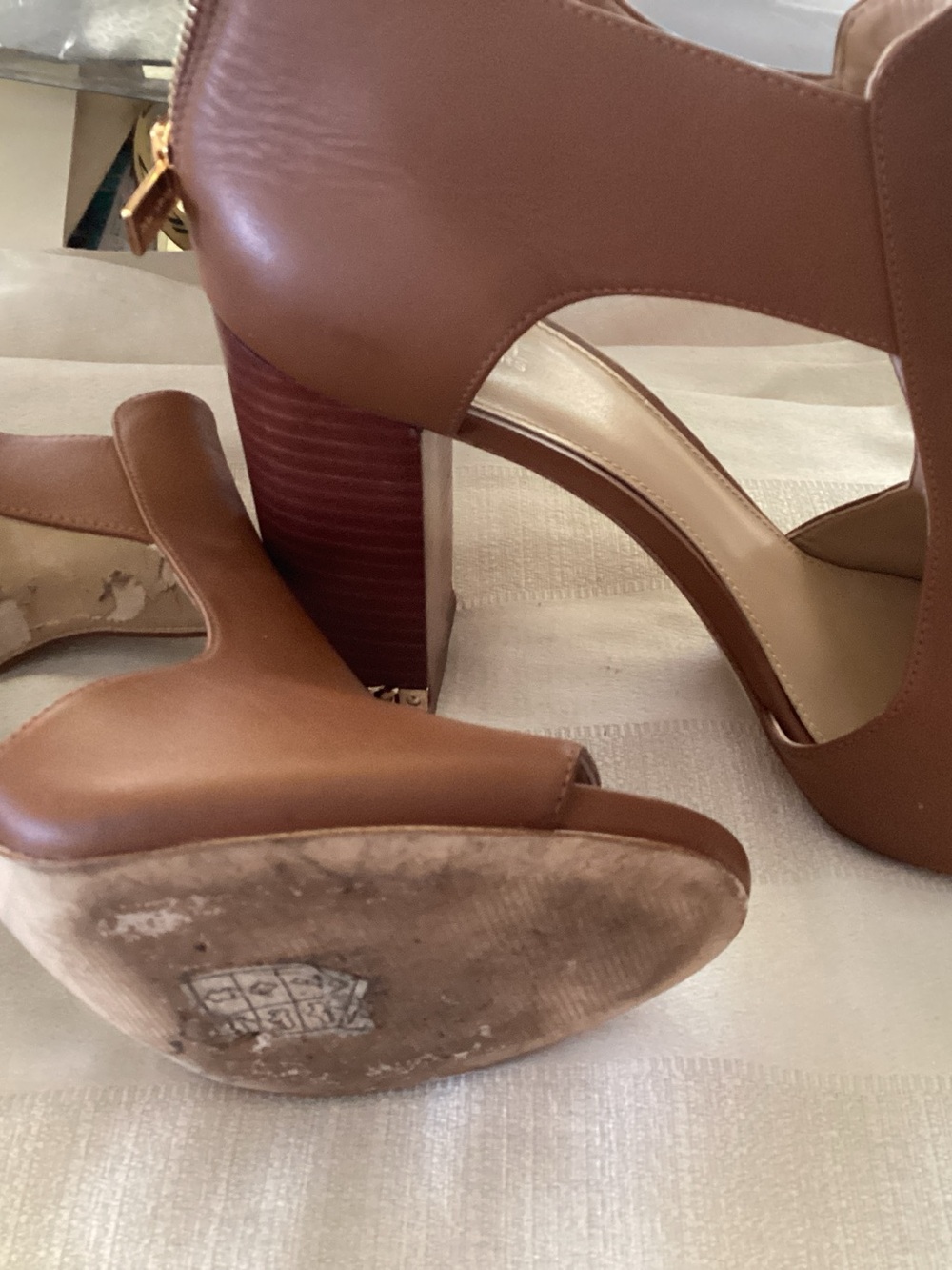 Michael Kors Tan Brown Cutout Open-Toe High Heel Sandals - Picture 8 of 8